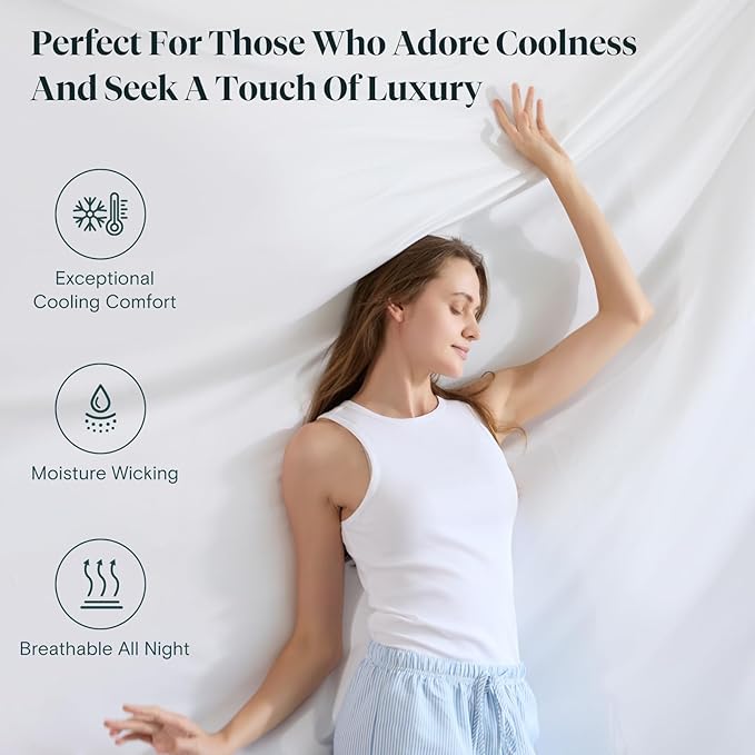 LuxClub King Size Sheets Set, 100% Rayon Derived from Bamboo Cooling Sheets, Breathable & Soft Deep Pocket Up to 16", Hotel Luxury Silky Sheets King Size, White