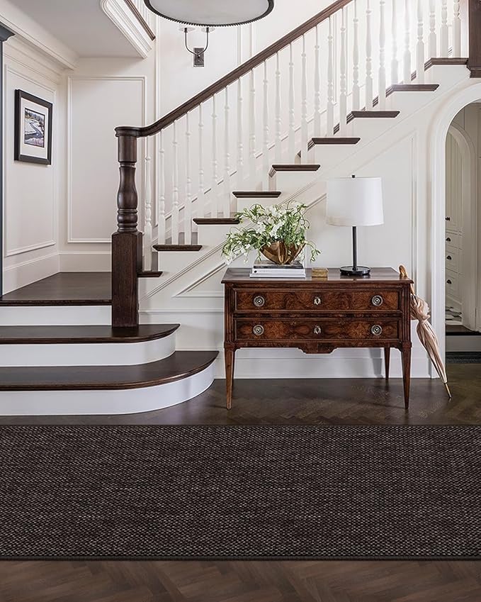Color&Geometry Door Mat 2'4"x8' Runner Rug with Rubber Backing, Non Slip Washable Hallway Rug, Carpet Runners for Hallway Living Room Bedroom, Brown (Rolled-up NO Creases)