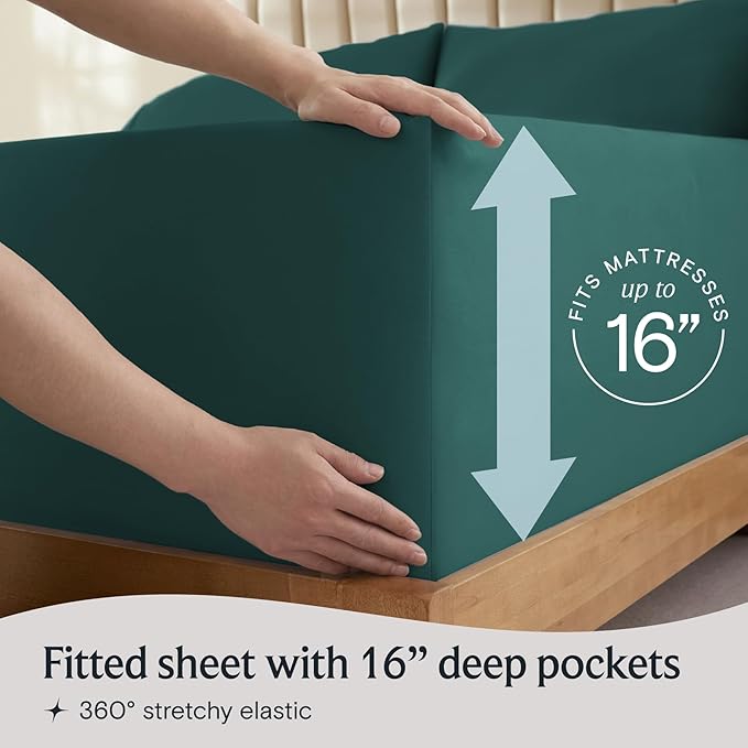 LuxClub 4 PC Full Sheet Set, Deep Pockets Wrinkle Free Cooling Bed Sheets Hotel Bedding for Women, Men, Kids & Teens, Includes 1 Fitted Sheet, 1 Flat Sheet and 2 Pillowcases-Soft Emerald