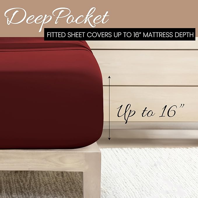 Linen Market Brushed Microfiber Full Sheet Set 4 Piece – Oeko-TEX Certified Ultra Soft & Wrinkle-Free - 16" Deep Pocket Sheets - Easy Care Full Size - Burgundy