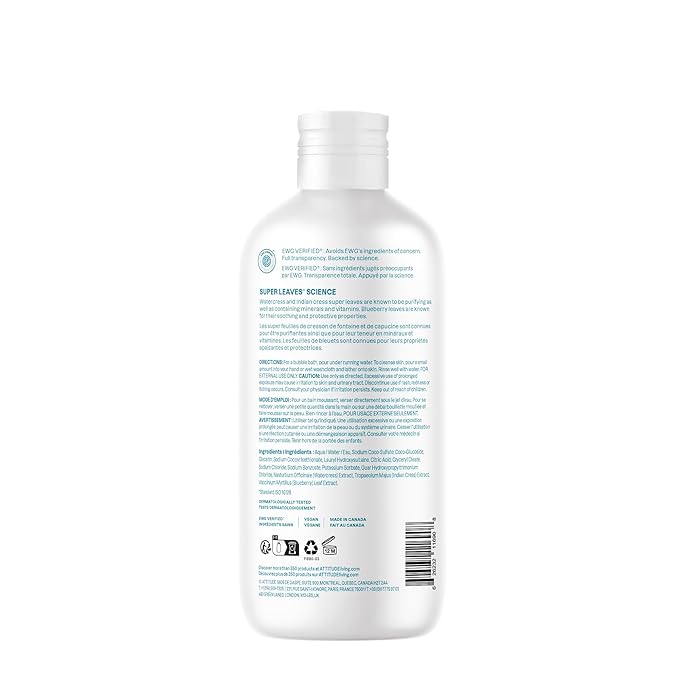 ATTITUDE Bubble Bath, EWG Verified, Plant and Mineral-Based, Dermatologically Tested, Vegan Body Care Products, Extra Gentle, Unscented, 16 Fl Oz (Pack of 6)