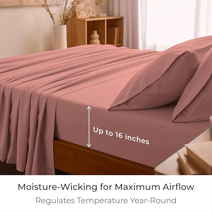 Mellanni Twin Sheet Set - 4-Piece Iconic Collection Bedding, (Including 2 Pillowcases), 16-Inch Deep Pocket, Easy Care, Extra Soft, Cooling Sheets, Brushed Microfiber - Coral
