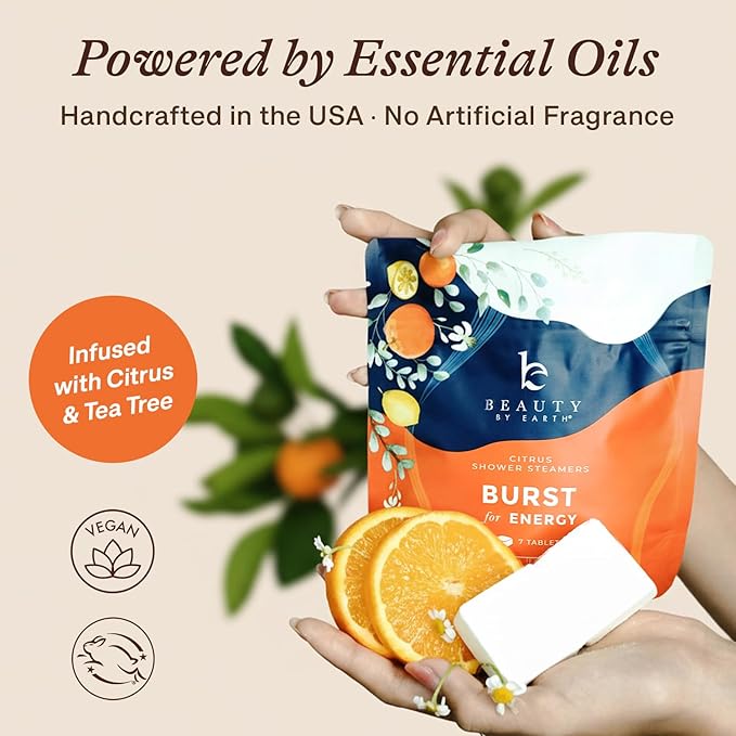 Shower Steamers Aromatherapy - USA Made with Natural Ingredients & Citrus Essential Oil, Christmas Stocking Stuffers for Men & Women, Long Lasting Shower Bombs for Energy Boost, White Elephant Ideas