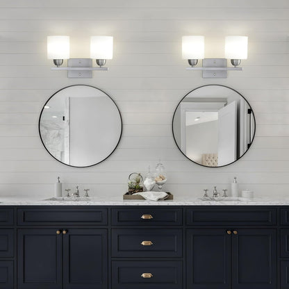 Stainless Steel Milk Glass Vanity Lights for Bathroom, 2 Light Brushed Nickel Bathroom Light Fixtures Over Mirror, Ceramic E26 Sockets Wall Mounted