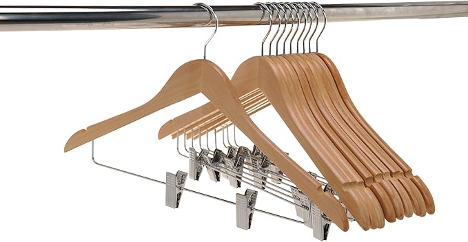 Quality Wooden Skirt Hangers with Clips 80-Pack Natural Pants Hangers with Adjustable Chrome Metal Clips, Swivel Hook, Coat, Jacket, Blouse Suit Hangers (Natural, 80)