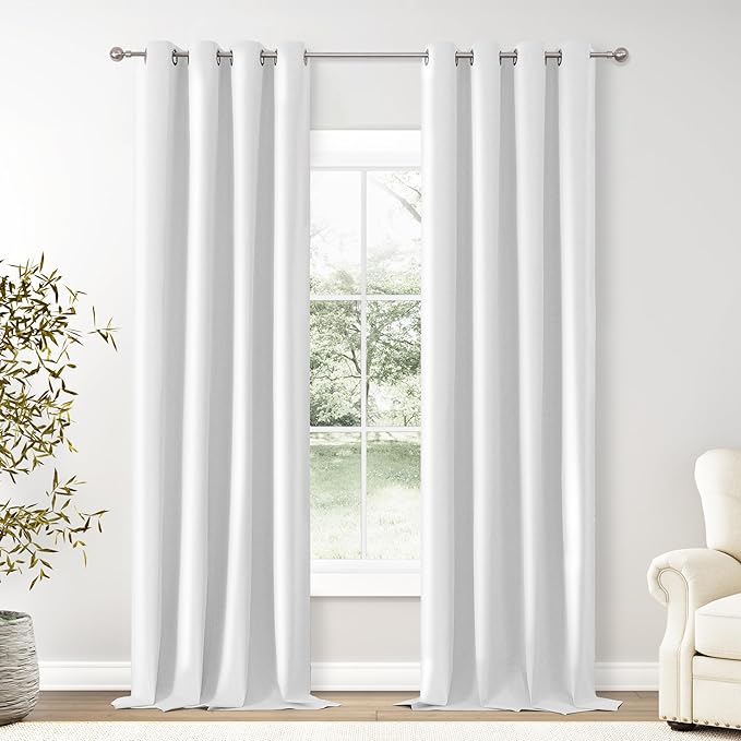 ChrisDowa 100% Blackout Pure White Solid Curtains 120 Inches Long 2 Panels for Bedroom Living Room,Farmhouse Room Darkening Thermal Insulated Soundproof Grommet Top Window Treatment Drapes,52x120
