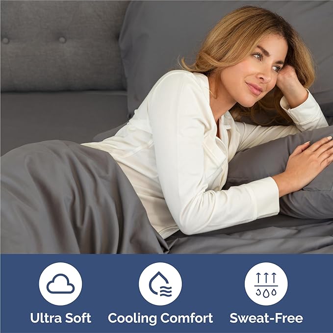 Split King 7 Piece Sheet Set - Cooling & Breathable - Hotel Luxury Bedding, Includes Fitted Sheets for Women, Men, Kids & Teens - 1 Flat, 2 Fitted Sheets, 4 Pillowcases with Deep Pockets - Dark Grey