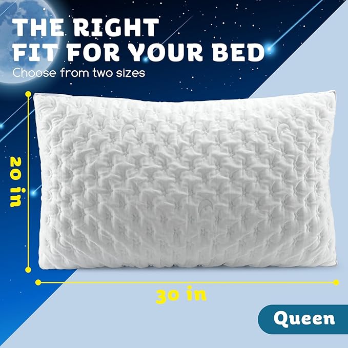 Luxury Cooling Side Sleeper Pillow for Neck and Shoulder Pain, Medium Firm Bed Pillows Queen Size Set of 1 Luxury Shredded Memory Foam for Sleeping Adjustable Washable Cover Crescent White
