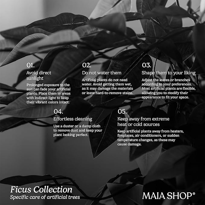 Maia Shop 71in Artificial Ficus Tree Plant for House, Apartment or Office – Realistic Fake Indoor Plants for Living Room, Kitchen, Bedroom, Entryway or Bathroom – Faux Greenery for Home Décor