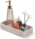 Rattan Bathroom Vanity Trays Toilet Tank Baskets Long Narrow Hand Towel Storage Basket for Storage, Decorative (Whitewash 10.2 x 4.9 x 1.6 inch)
