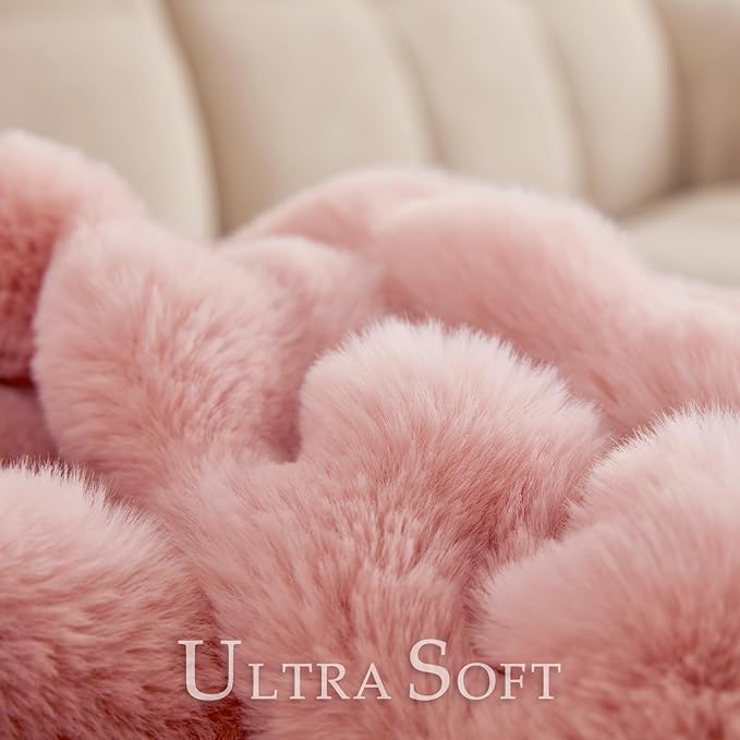 BENVWE Faux Fur Throw Blanket for Couch - Fluffy Soft Thick Bubble Blanket for Living Room Home Decor - Mothers Day Birthday Gifts for Women, Dusty Pink, 51" x 63"