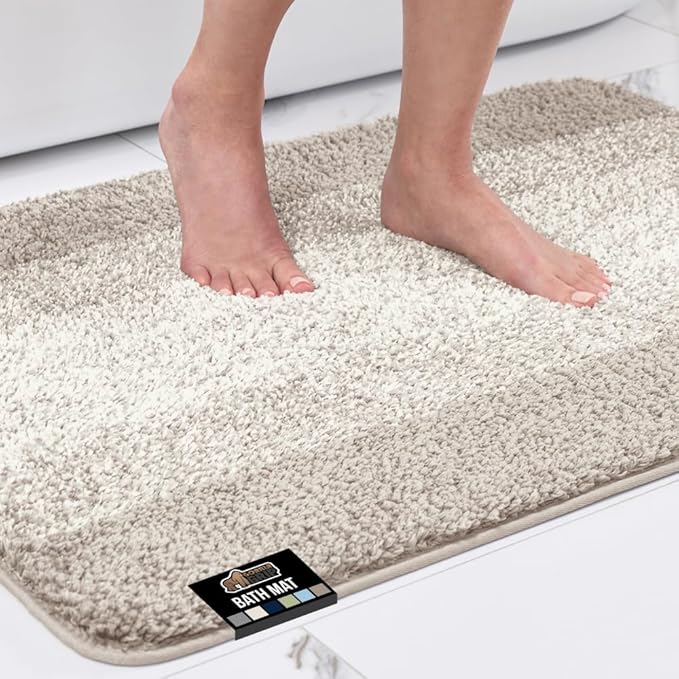 GORILLA GRIP Ultra Soft Plush Bathroom Rugs with Textured Rubber Backing, 40 x 24 Absorbent Quick Dry Bath Mat, Machine Washable Shower Mats, Home Décor Accessories Bathmat Rug Essentials, Beige