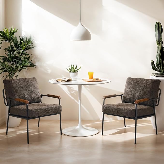 VINGLI Mid-Century Modern Accent Armchiars Set of 2 for Small Space, Small Comfy Upholstered Leisure Reading Chairs with Wood Armrests for Bedroom, Living Room, Waiting Room, Linen Expresso