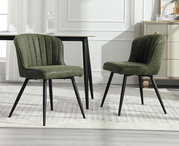 EALSON Modern Dining Chairs Set of 2 Leather Upholstered Accent Dining Room Chairs with Metal Legs Comfortable Armless Kitchen Chairs for Living Room/Dining Room,Green