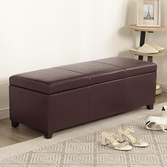 Joveco 47 Inch Storage Ottoman Bench,Tufted Leather Storage Bench with Nailhead Trim for Bedroom (47”,Auburn)