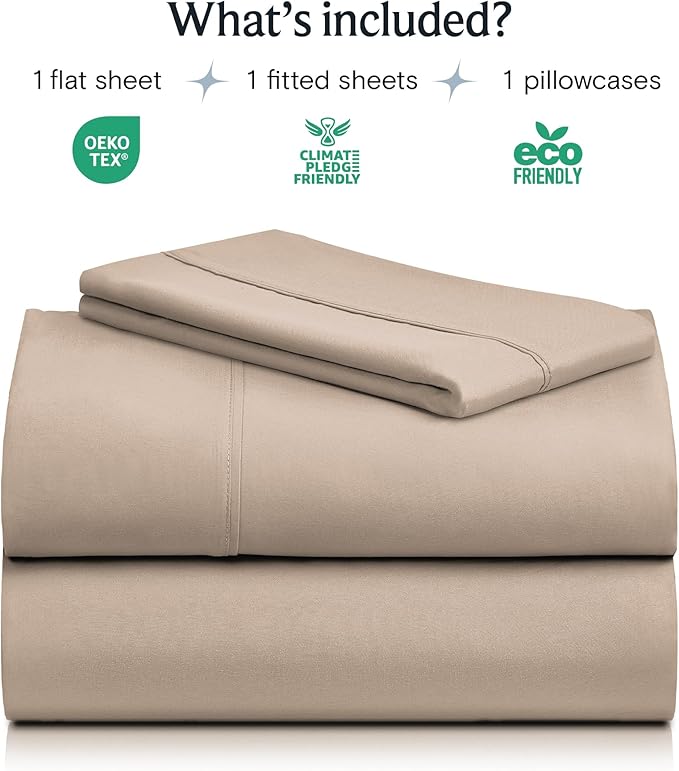 LuxClub 3 PC Twin Sheet Set, Deep Pockets Wrinkle Free Cooling Bed Sheets Hotel Bedding for Women, Men, Kids & Teens, Includes 1 Fitted Sheet, 1 Flat Sheet and 1 Pillowcase-Silky Soft Light Khaki