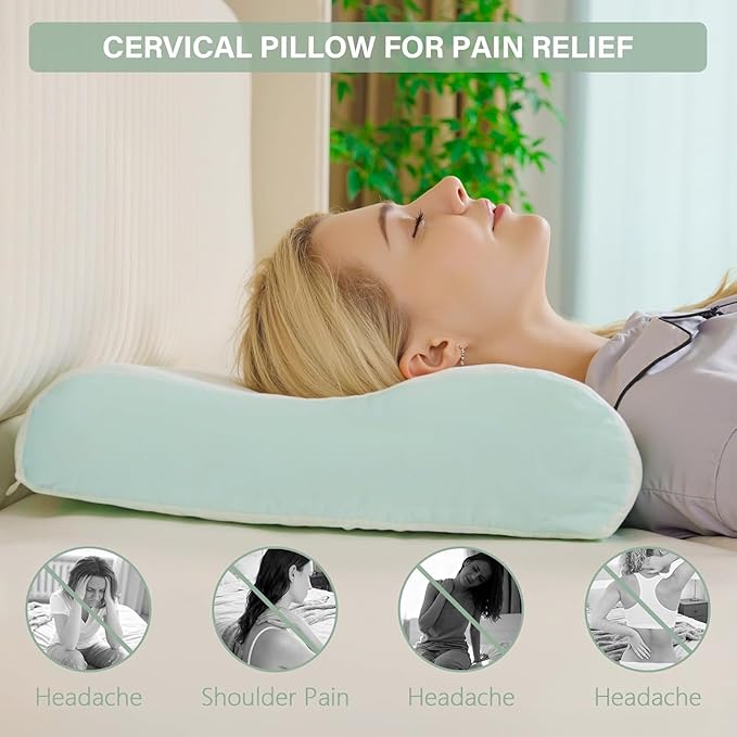 2 Pack Cervical Neck Pillow for Neck Pain Relief, Contour Memory Foam Pillows, Cooling Ergonomic Pillows for Sleeping Side, Back & Stomach Sleepers, Breathable Bed Pillows Neck Support, Medium Soft