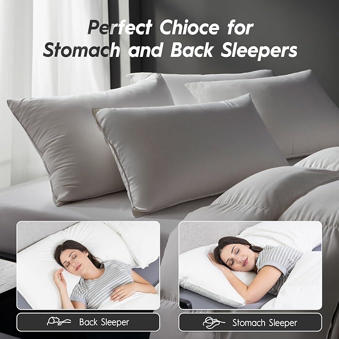 Globon Ultra Soft Down Pillow Queen Size Set of 2, All Down Filled Bed Pillow for Sleeping, 100% Cotton Shell 500 Thread Count 700 Fill Power, Soft Hotel Collection Down Feather Pillow 20" x 30"