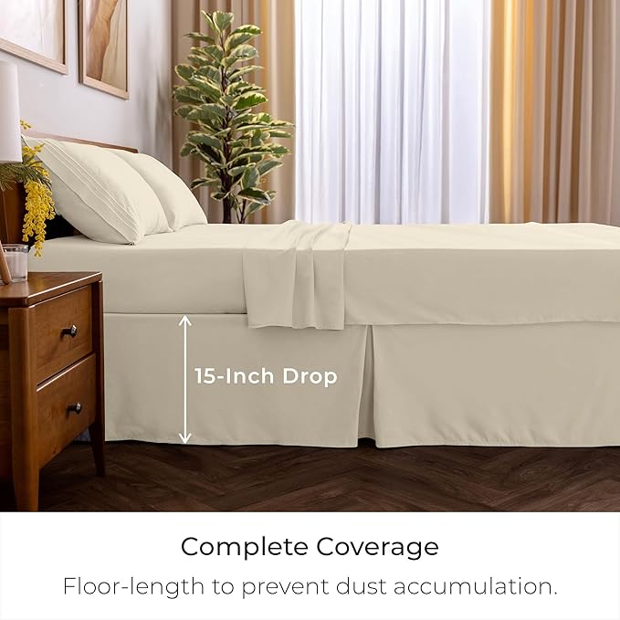 Mellanni Bed Skirt King Size - Bed Skirting - 15-Inch Tailored Drop Pleated Dust Ruffle - Hotel Luxury Bedding - Wrinkle, Fade, Stain Resistant - 1 Bedskirt (King, Golden Ivory)