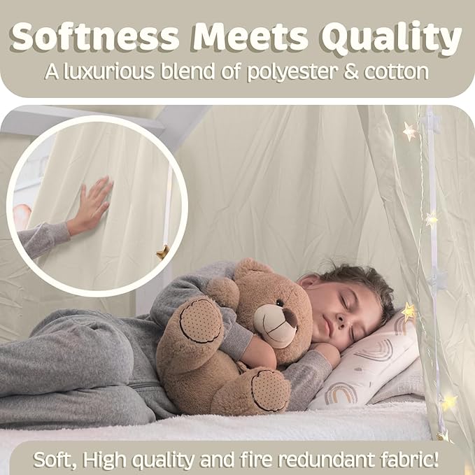 Bollepo Bed Canopy with Lights, Girls Room Canopy, Single to Queen Sizes, Fairy Lights Led
