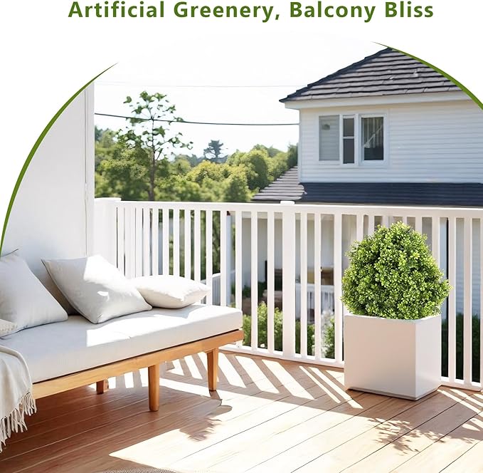 27“ Realistic Artificial Boxwood Topiary Trees Set of 2, Faux Plants Outdoor UV-Resistant, Fake Evergreen Bushes & Shrubs for Front Porch Outside Planter Decor