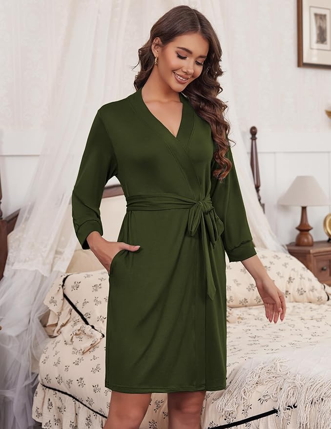 HOTOUCH Womens Robe Lightweight Short Knit Bathrobe Soft Ladies Sleepwear with Pockets