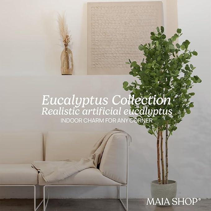Maia Shop 5ft 11in Artificial Eucalyptus Tree Plant for House, Apartment or Office – Realistic Fake Indoor Plants for Living Room, Kitchen, Bedroom, Entryway or Bathroom – Faux Greenery for Home Décor