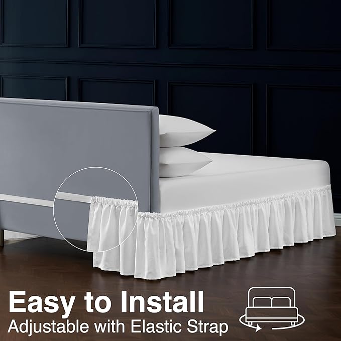 Bed Skirt Queen Bed Skirt Wrap Around Ruffled Box Spring Cover, Easy Install, Washable 15" Drop Elastic Dust Ruffle by Casual Living, 60-inch x 80-inch, White
