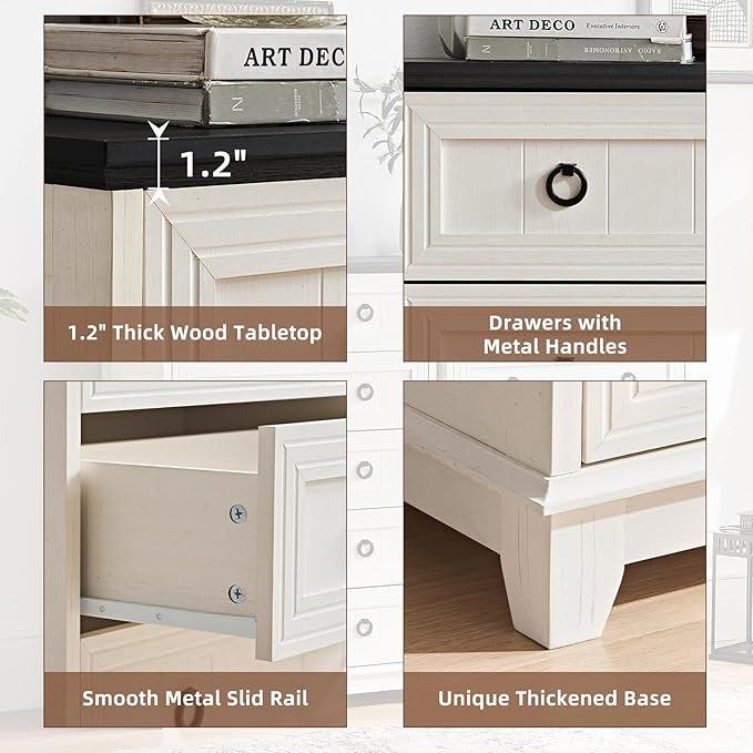 Farmhouse 5 Drawer Dresser for Bedroom Set of 2, 42" Tall Small Dressers & Chest of Drawers, Rustic Wood Dresser with Metal Handle, Storage Organizer Closet for Living Room, Hallway,Entryway