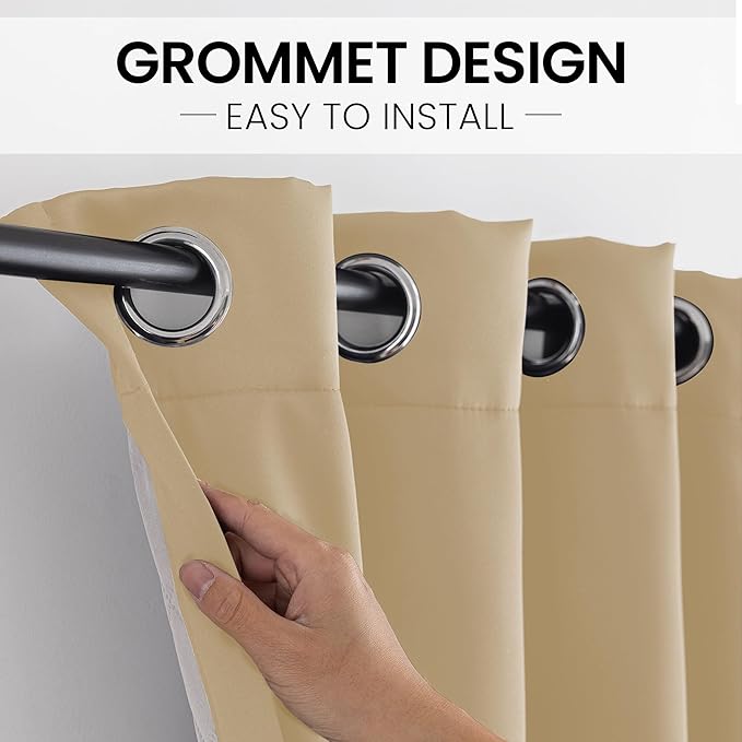 Soundproof Curtains, Noice Reduction Grommet Full Blackout Thermal Curtains for Living Room, Bedroom(1 Panel,Beige,50" x 72")