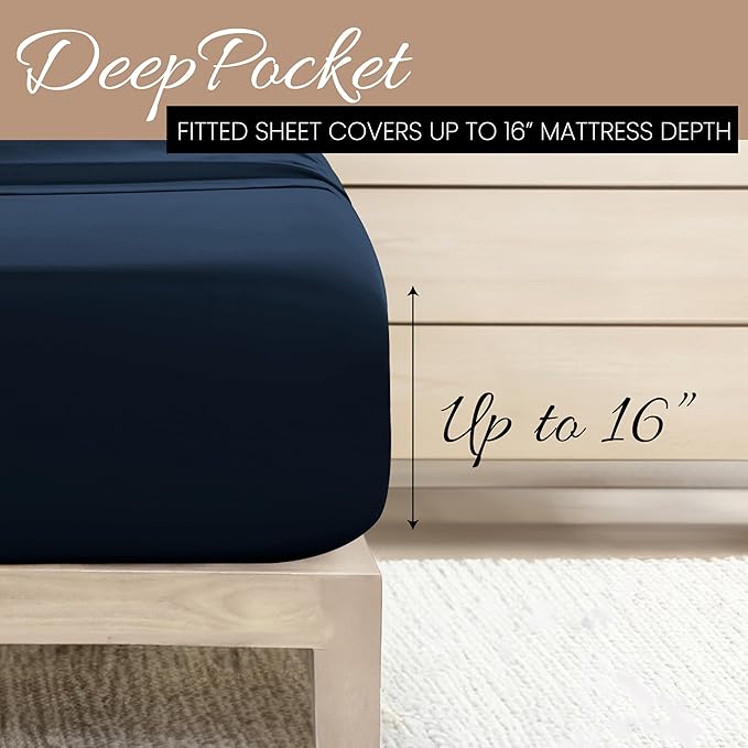 Linen Market Brushed Microfiber Queen Sheet Set 4 Piece – Oeko-TEX Certified Ultra Soft & Wrinkle-Free - 16" Deep Pocket Sheets - Easy Care Queen Size - Navy