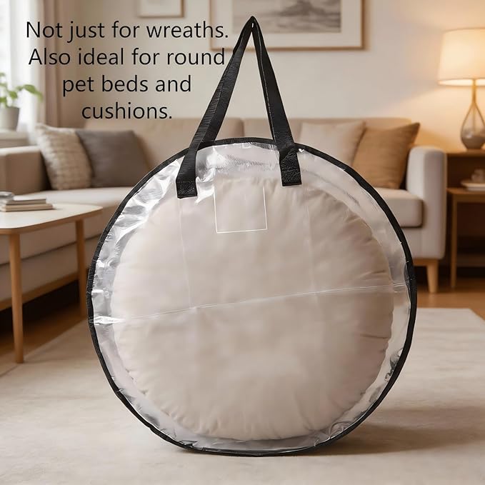 2 Pack Clear Christmas Wreath Storage Bags 24 Inch - Waterproof Oxford Wreath Container with Dual Zipper and Reinforced Handles for Artificial Wreath, Garland and Holiday Decor Organization