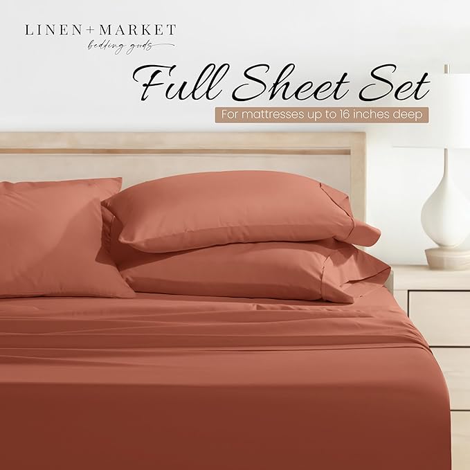 Linen Market Bed Sheets for Full Size Bed (Clay) - Sleep Better Than Ever with These Soft and Cooling Full Sheets - Deep Pocket Fits 16" Thick Beds - 4 Piece Full Sheet Set