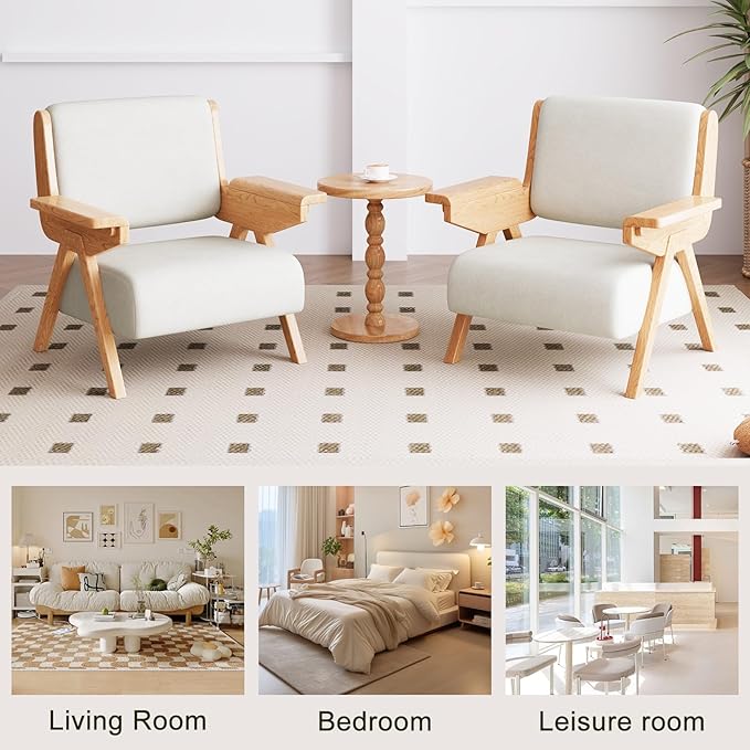 Accent Chair Set of 2, Mid Century Modern Chair, Velvet Upholstered Lounge Arm Chair with Solid Wood, Cozy Seating for Living Room, Bedroom, Balcony (White)