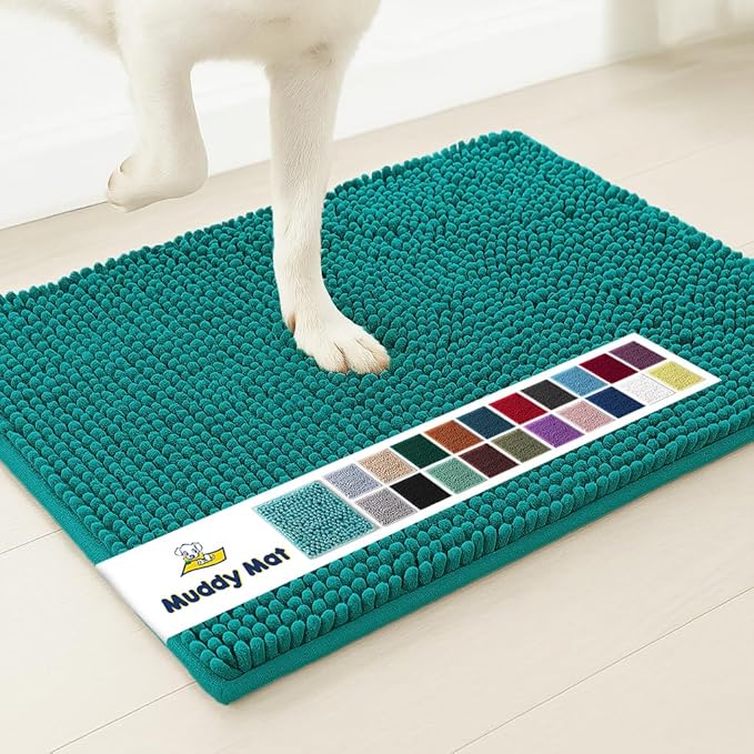 Muddy Mat® | Super Absorbent Door Mat Indoor, Microfiber Quick Dry Chenille Entryway Rug, Non-Slip Front Door Mat, Indoor Mats for Entryway, Machine Washable Pet Rug, Teal 18"x28"