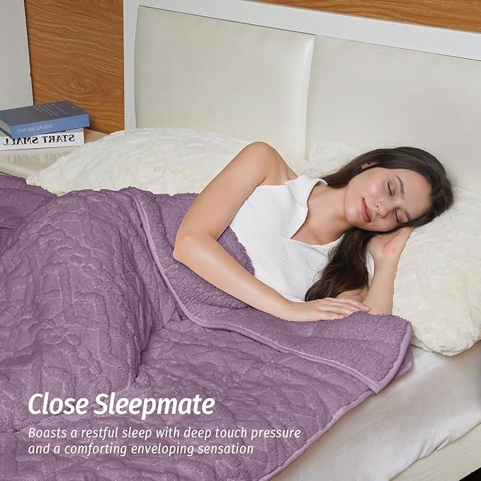 Wemore Weighted Blanket for Adults Twin Size 20 lbs, Dual Sided Soft Fuzzy Jacquard Sherpa Weighted Blankets for Sleeping, Cozy Fluffy Knitted Heavy Blanket for Couch Bed, Purple, 60 x 80 inches