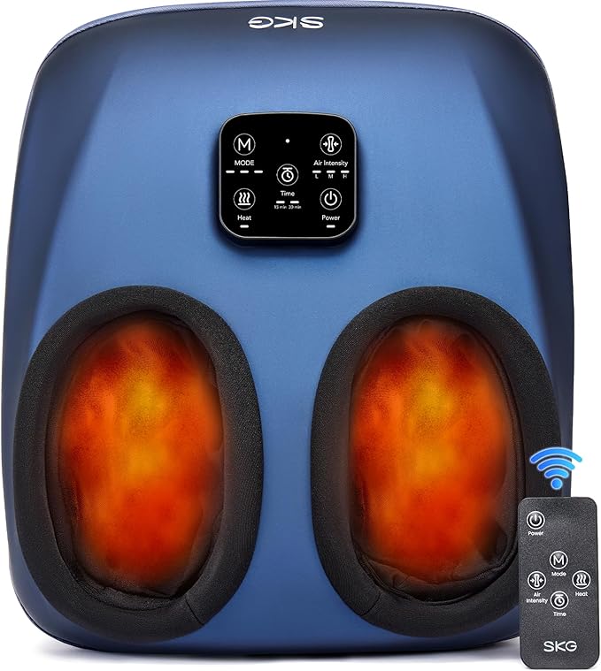 SKG Shiatsu Foot Massager with Heat and Remote for Pain Relief, Electric Feet Massage Machine with 3 Massage Compression Modes Relieve for Plantar Fasciitis Neuropathy, Size 13 for Men Women, 2025