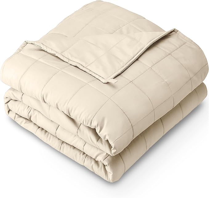 Bare Home Weighted Blanket Queen Size 20lb (60" x 80") for Adults - All-Natural 100% Cotton - Premium Heavy Blanket Nontoxic Glass Beads (Sand, 60"x80")