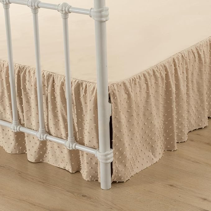 Tufted Dot Bed Skirt QueenSize Ruffled Bed Skirt with Split Corners, 14 Inch Drop Dust Ruffle Bed Skirts with Platform, Camel