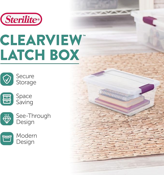 Sterilite 36-Pack ClearView Latch Box, Stackable Storage Organizer Bins for Home, 6 Quart