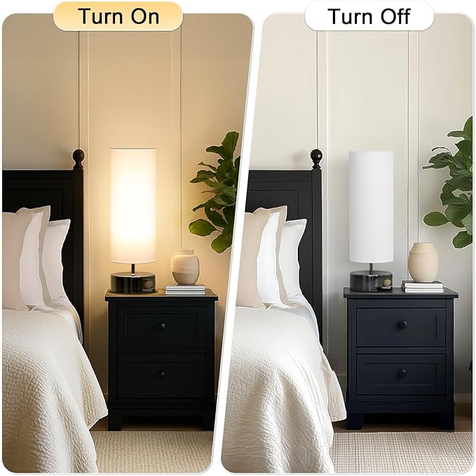 Touch Table Lamp, 3-Way Dimmable Modern Minimalist Accent Bedside Lamp with Cylinder Fabric Shade, Night Light Nightstand Desk Lamp for Bedroom Living Room Kitchen, 9W LED Bulb Included