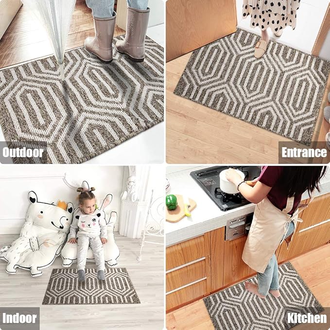 Indoor Doormat 24"x 36", Absorbent Front Back Door Mat Floor Mats, Rubber Backing Non Slip Door Mats Inside Mud Dirt Trapper Entrance Door Rug Carpet, Machine Washable Low Profile-Brown Time Cloister