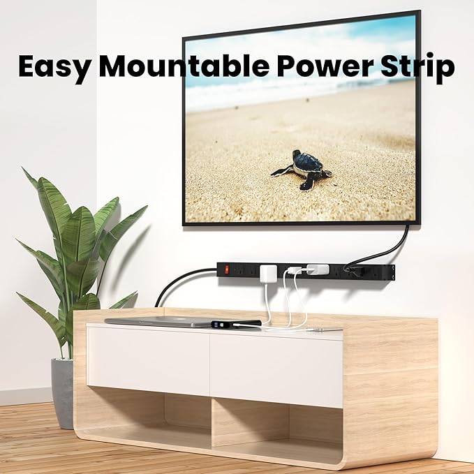 12 Outlet Long Power Strip Surge Protector with 2100 Joules, 3FT Power Cord, Wide Spaced Outlet Power Bar, Overload Protection Switch, Industrial Heavy Duty for Work Bench, Shop, Garage (Black),2 Pack