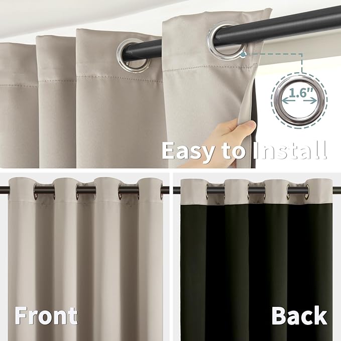 BGment Thermal Insulated 100% Blackout Curtains 45 Inch Length 2 Panels, Total Light Blocking Curtains for Bedroom, Grommet Window Drapes with Thick Black Liner, 52 Inch Wide Each Panel, Cashmere