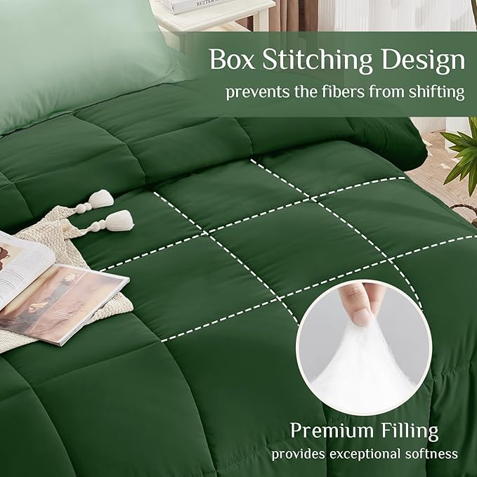 JOLLYVOGUE King Comforter Set, Ultra-Soft Bed in a Bag King Size 7 Pieces, Oeko-TEX Certified Bedding Set with Down Alternative Comforter, Sheets, Pillowcases & Shams, Dark Green & Light Green