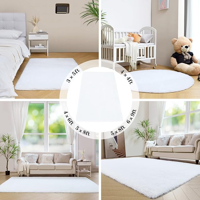 duduta White Fluffy Round Rug 4x4 ft, Shag Fuzzy Plush Circle Rug for Nursery Bedroom Classroom Dorm Home Decor