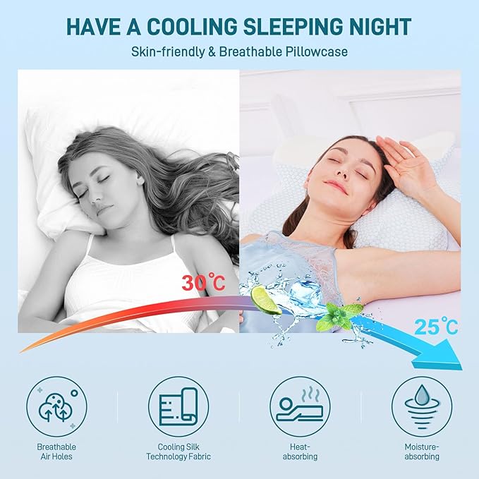 Cervical Neck Pillow for Sleeping, Butterfly Memory Foam Pillow for Neck Pain Relief, Cooling BASF Foam for Side Back & Stomach Sleepers, CertiPUR-US & Oeko-TEX Certified, Standard Size