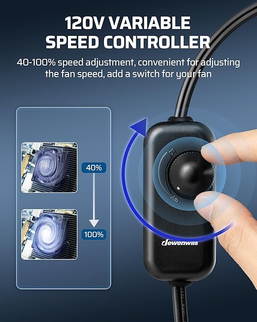 DEWENWILS Variable Speed Controller, 100-125V AC, 3 Sockets, DIY Cooling Ventilation Exhaust Projects for Radon, Duct, Hydroponic Fan, Mini Blower