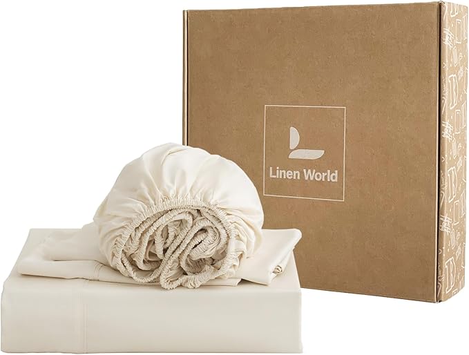 400TC Queen Sheets, Rayon Derived from Bamboo, Cooling Bed Sheets Set,Deep Pocket Up to 16", 4 Pieces Silky Soft, Breathable Bedding Sheets & Pillowcases,Cream