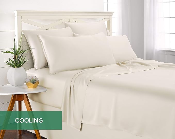 Pure Bamboo King Sheets, Genuine 100% Organic Viscose Derived from Bamboo Bed Sheet Set, Luxuriously Soft & Cooling, Double Stitching, 2 Year Quality Promise (King, Ivory)